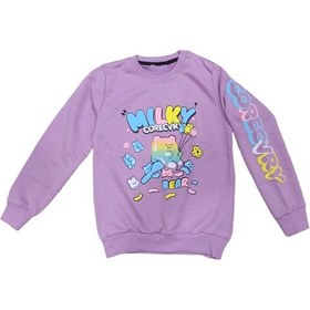 Resim İrem Kız Çocuk Milky Önü Arkası Kolu Yazı Desenli Lila Renk Sweatshirt 
