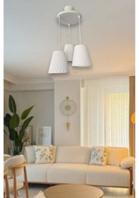 Resim Modern Beyaz 3'lü Sarkıt Avize Petek Desenli Beton Görünümlü Ayarlanabilir Salon Mutfak Avizesi Ofis Diğer 