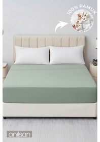 Resim Düz Mint Yeşili Lastikli Çarşaf %100 Pamuk Tek/çift Kişilik Ev, Otel Çarşafı,63 Tel Yeşil 