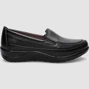 Resim %100 Hakiki Deri Siyah Kadın Comfort Ayakkabı-siyah Siyah 