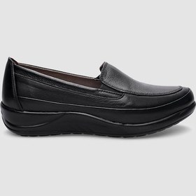 Resim %100 Hakiki Deri Siyah Kadın Comfort Ayakkabı-siyah Siyah 