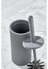 Resim Line Çizgili Yuvarlak Kapaklı Wc Banyo Fırçası - Tuvalet Fırçası Antrasit Gri 