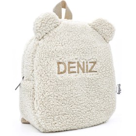 Resim Tosbiş Orta Boy [ Istediğiniz Ismi Yazıyoruz ] Teddy Krem 0-8 Yaş Çocuk Sırt Çantası, Anaokulu-Kreş Sırt Ç 