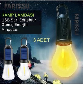 Resim Alaska Usb & Güneş Enerjili Kamp Lambası Askılı, Ipx4 Suya Dayanıklı, 4 Modlu Taşınabilir Led Ampul Siyah 