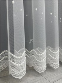 Resim Tül Perde Grek Zemin Puntalı Nokta Desen Esnemez Kumaş Yapısı 1. Kalite Ekru 