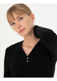 Resim Pierre Cardin Kadın Siyah Triko Kazak 50276214-vr046 Siyah 