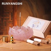 Resim Doğal Kristal Taşlarla Runyangshi Zen Lotus Tütsü Yakıcı Seti - Ev & Çay Törenleri İçin Mükemmel, Çok Yönlü İç/Dış Mekan Dekoru, Damlacık Tutkal, Düzensiz Çatlaklar ve Küçük Delikler 