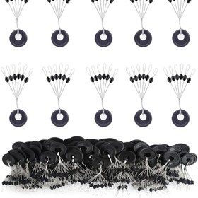 Resim 150 adet/25 Set Balıkçılık Bobber Durdurucular, Oval Yüzer Ağırlık Durdurucular, 6'sı 1 Arada Siyah Kauçuk Bobber Durdurucular, L M S Boyutu Yüzer Durdurma Kiti, Durdurucu 