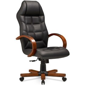 Resim Royal Konfor Bilgisayar - Ofis - Müdür - Büro - Makam Çalışma Koltuğu Siyah Renk Ahşap Ayaklı Siyah 