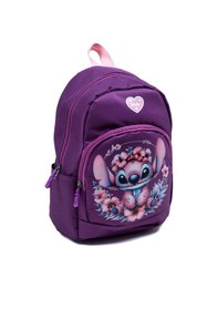Resim Mor Stitch Figürlü Kız Çocuk Anaokulu Sırt Çantası Çiçek Desenli, Ergonomik Kreş Çantası Mor 