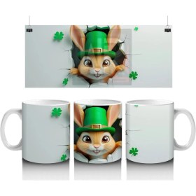 Resim Leprechaun Şapkalı Sevimli Tavşan Figürü - Baskılı Kahve Kupası 