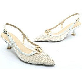Resim Feles Dantel Detaylı Arkası Açık Stiletto Kadın Topuklu Ayakkabı Beyaz 