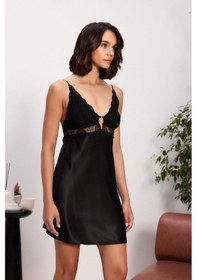 Resim Pierre Cardin 6035 Kadın Saten Gecelik Sabahlık Pijama Takım Şort Takım 6'lı Gelin Çeyiz Set Siyah 