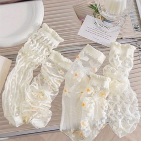 Resim 5 Çift Japon Kawaii Kristal Çoraplar - Nefes Alabilir İnce Tüp Cam Tasarımı ile Çiçekli Dantel Desenleri, %100 Polyester, Makinede Yıkanabilir, Bahar Yaz Günlük Giyim için Sevimli İnternet Ünlüsü Stili 