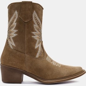 Resim Laura Kadın Camel Gerçek Süet Deri Taşlı Western Bot Camel 