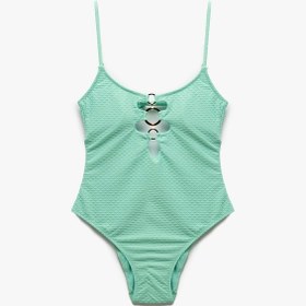 Resim Koton Astarlı Aksesuar Detaylı İnce Askılı Dokulu Mayo Yeşil 5sak20078mm Yeşil 