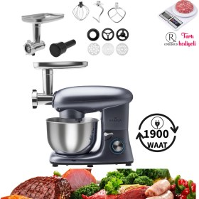 Resim Karaca Kıyma Çekme ve Hamur Yoğurma Vb. 5,5 Lt Sucuk-Sosis/içli Köfte Aparatlı Mutfak Şefi 1900W - Hediyeli 