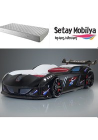 Resim Arabalı Yatak, Jaguar Rüzgarlıklı Arabalı Yatak - Siyah 1 Adet Comfort Yatak 