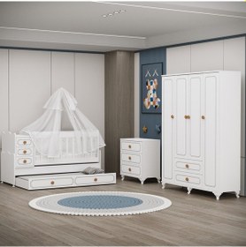 Resim Garaj Home Yaren Yavrulu 4 Kapaklı Bebek Odası Takımı Kombin Beyaz 