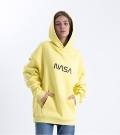 Resim Unisex Nasa Baskı Kapşonlu Sweatshirt Sarı 