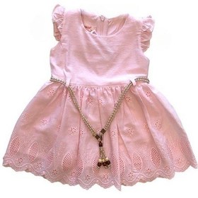 Resim Kız Çocuk Eteği Güpürlü Kemerli Elbise-13873 Pembe 