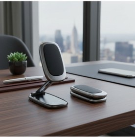 Resim 360 Dönebilen Araç İçi Telefon Tutucu Magsafe Özellikli Masa Üstü Lüks Telefon Tutucu Siyah 