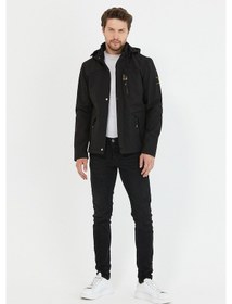 Resim Mero Life İçi Kürklü Kapüşonlu Su ve Rüzgar Geçirmez Softshell Erkek Mont - Siyah 