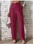 Resim Kadın Önden Fermuarlı Cepli Geniş Kesim Lame Deri Pantolon Kırmızı 