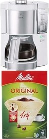 Resim Melitta Look V Perfection Cam Sürahili Filtre Kahve Makinesi, Damlama Durdurucu, Otomatik Kapanma, Aroma Seçici, 1000 W, 10 Bardak Kapasite, 1.25 L + Melitta Original 1x4 Filtre Torbaları, 80 Adet 