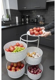 Resim 4 Katlı Tepsili Metal Sebzelik Açılır Metal Patates Soğan Meyvelik Sepeti Rafı Beyaz Beyaz 