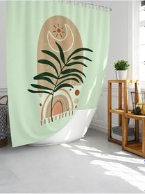 Resim Tropik Home Banyo Duş Perdesi Palmiye Desen Yeşil Dijital Baskılı Banyo Perdesi, Tek Kanat C Halkalı-180x200 Cm 