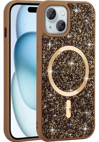 Resim Apple Uyumlu iPhone Adige İphone 13 Uyumlu Kılıf Parlak Taşlı Pırlanta Mozaik Gold + Ekran Koruyucu - 