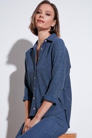 Resim Lela Streç Regular Fit Dokulu Gömlek Bayan GÖMLEK 5865975 