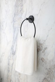 Resim MultiStore Siyah Yuvarlak Havluluklu 3'lü Set Açık Tuvalet Kağıtlık Çatal Bornozluk Askısı 