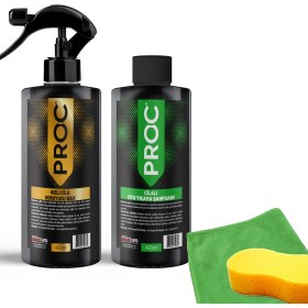 Resim Proc Proc 2'li Araç Dış Bakım Temizlik Seti(Mikrofiber Bez Hediyeli) Cilalı Oto Şampuanı+Hızlı Cila Koruyucu Wax Oto Bakım Temizlik Seti 