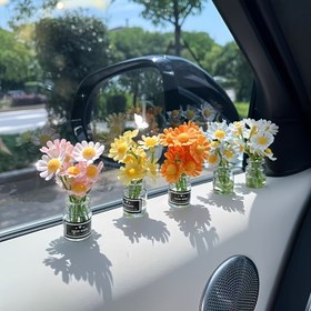 Resim 5 adet LINENPA Mini Cam Vazo - Otomobiller için Canlı Gösterge Paneli Dekoru, Otomatik Konsol Ekran Süsleri, Şık Kadın Araç Süsleri, Şarj Edilmeyen Güç Modu, Gösterge Paneli Süsleri | Canlı Araç Dekoru | Parlak Bitiş Vazolar 