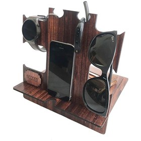 Resim Ahşap Telefon Standı Ve Masa Üstü Organizer Koyu Kahverengi 
