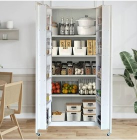 Resim Hibe Çok Amaçlı 90 Derece Açılabilir 2 Kapaklı Kiler Erzak Mutfak Dolabı-90 Cm Beyaz 