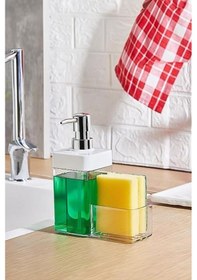 Resim Beyaz Renkli Sıvı Sabunluk Süngerlik Hazneli 450 Ml 