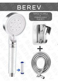 Resim Berev Filtreli 5 Fonksiyonlu Yüksek Basınçlı Ayarlanabilir Duş Başlığı 150 Cm Hortum Yapışkanlı Duş Başlığı Askısı Mafsal Gri 