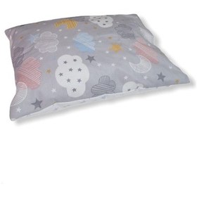Resim 35X45 Cm Pamuklu Kumaştan Bebek Yastığı Gri Bulutlu/Yıldızlı 