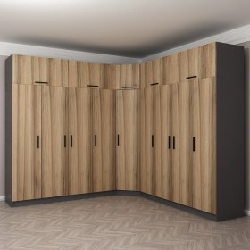 Resim Minar Kale 9 Kapaklı 4 Ç Köşe Dolap + Yüklük Antrasit Dore 190CM 