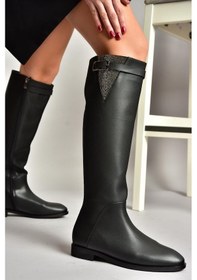 Resim Fox Shoes T820109209 Siyah Taş Detaylı Kadın Çizme Siyah-Suni Deri 