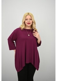 Resim Kadın Büyük Beden Truvakar Kol Asimetrik Kesim Tunik 1964-25 Siyah 