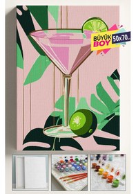 Resim Sayılarla Boyama Seti Numaralı Tuval Fırça Boya Dahil Kasnaklı Set 50x70 Cm - Pembe Kokteyl 