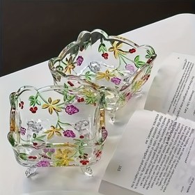 Resim Antika Çiçek Cam Salata Kasesi, Dekoratif Meyve Servis Tabak, Oturma Odası ve Yemek Odası için İdeal, Ev Dekoru Aksesuarı, Güç Gerekmez, Ahşap Malzeme Yok 