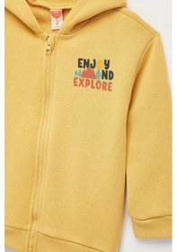 Resim Koton Erkek Bebek Uzun Kollu Bisiklet Yaka Fermuarlı Kapşonlu Sweatshirt Hardal Sarı 