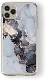 Resim Multitronic iPhone 11 Pro Uyumlu Siyah Mermer Tasarım Baskılı Şeffaf Kılıf 