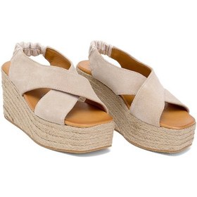 Resim Elit Rosabelle Kadın Hakiki Süet Deri Dolgu Topuk Sandalet Bej Bej 