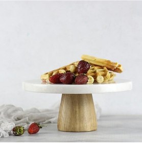 Resim Akayev Mermer 25 CM Konik Ahşap Ayaklı Beyaz Kalın Yuvarlak Sunum 